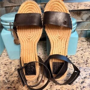 Tory Burch Black Leather Espadrilles